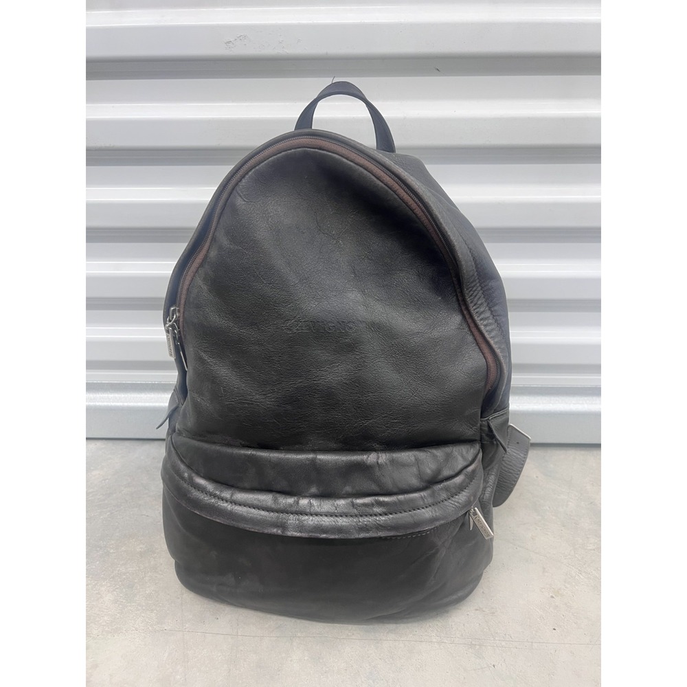 Chevignon Backpack Unisex Black Leather Zipper Adjustable Strap Bag Outdoor
